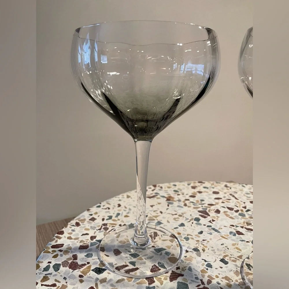 Pair (2) Sur la Table Smoke and Clear Wine Glasses | Signed | EUC